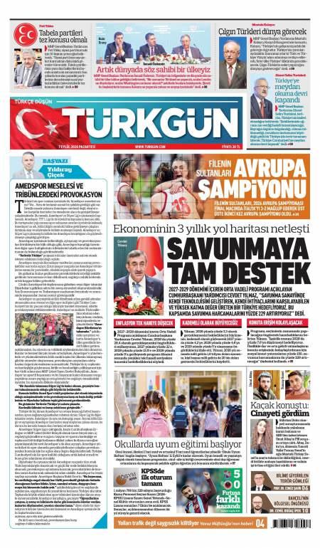 07 Eylül 2026 Türkgün Gazetesi Manşetleri