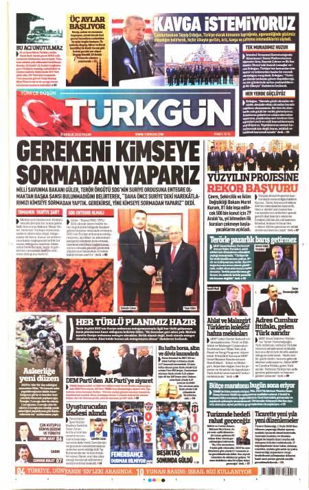 22 Aralık 2025 Türkgün Gazetesi Manşetleri