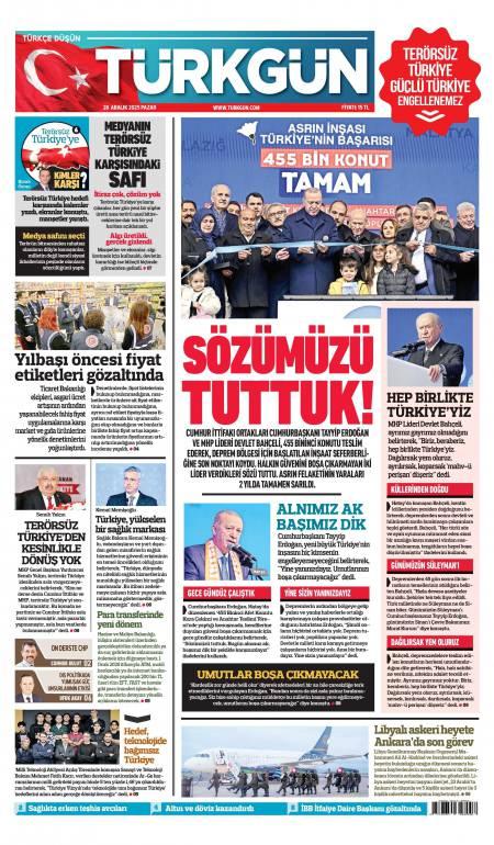 28 Aralık 2025 Türkgün Gazetesi Manşetleri