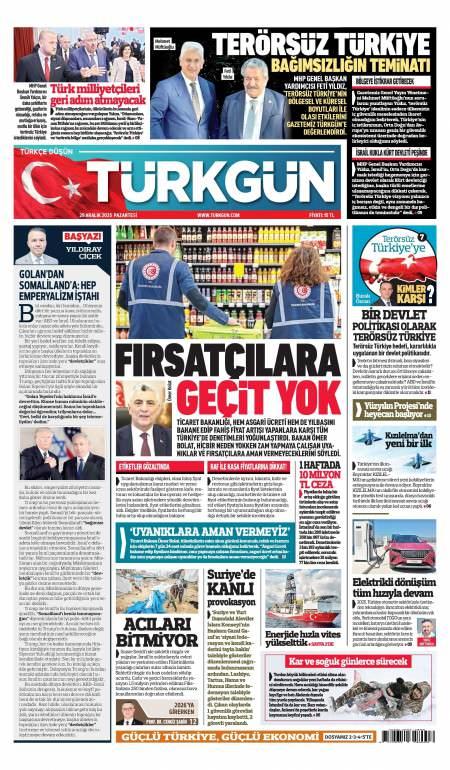 30 Aralık 2025 Türkgün Gazetesi Manşetleri