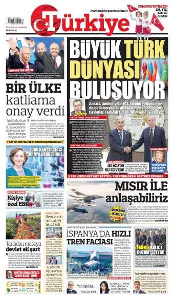 29 Ekim 2026 Türkiye Gazetesi Manşetleri