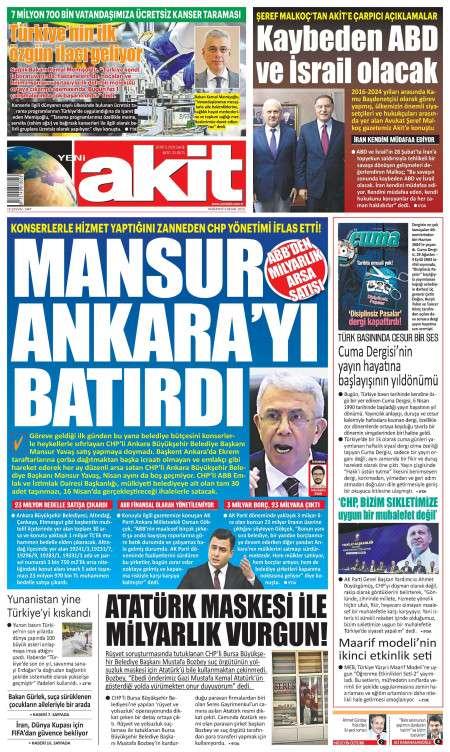06 Nisan 2026 Yeni Akit Gazetesi Manşetleri