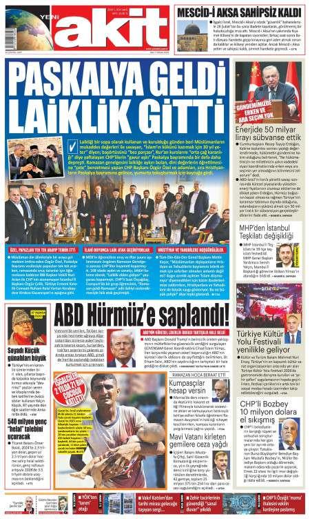 07 Nisan 2026 Yeni Akit Gazetesi Manşetleri