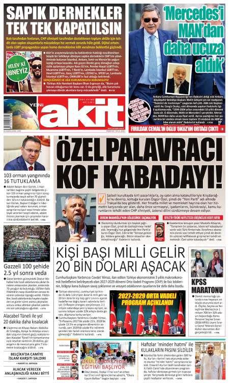 07 Eylül 2026 Yeni Akit Gazetesi Manşetleri