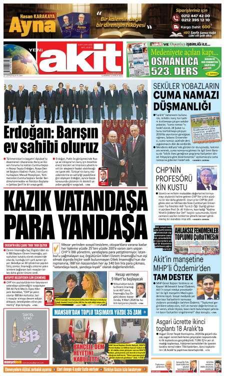 13 Aralık 2025 Yeni Akit Gazetesi Manşetleri
