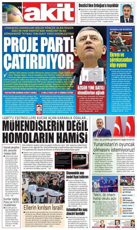 17 Eylül 2026 Yeni Akit Gazetesi Manşetleri