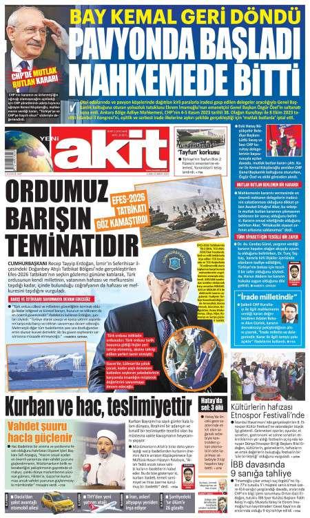 22 Mayıs 2026 Yeni Akit Gazetesi Manşetleri