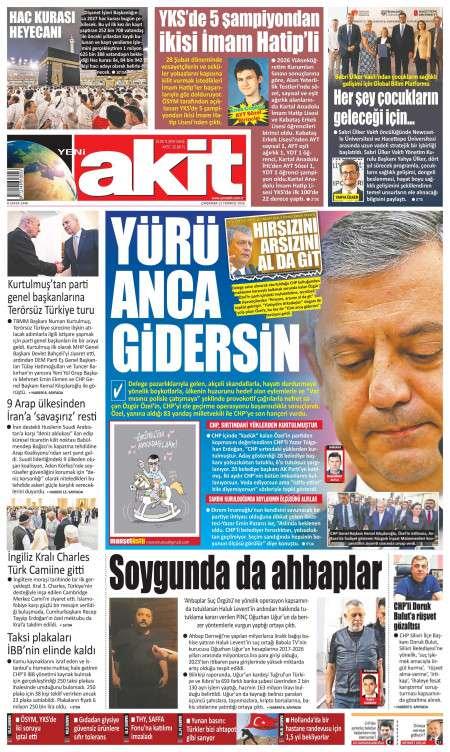22 Temmuz 2026 Yeni Akit Gazetesi Manşetleri