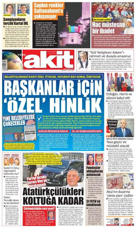 23 Temmuz 2026 Yeni Akit Gazetesi Manşetleri