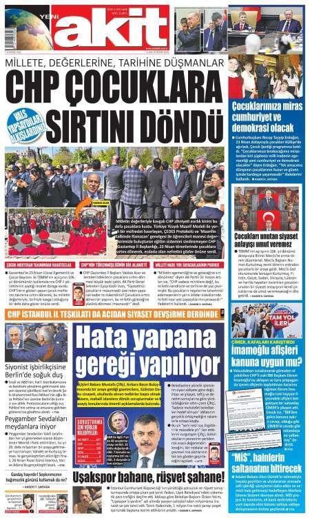 24 Nisan 2026 Yeni Akit Gazetesi Manşetleri