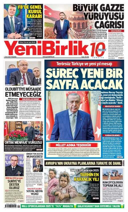 01 Ocak 2026 Yeni Birlik Gazetesi Manşetleri