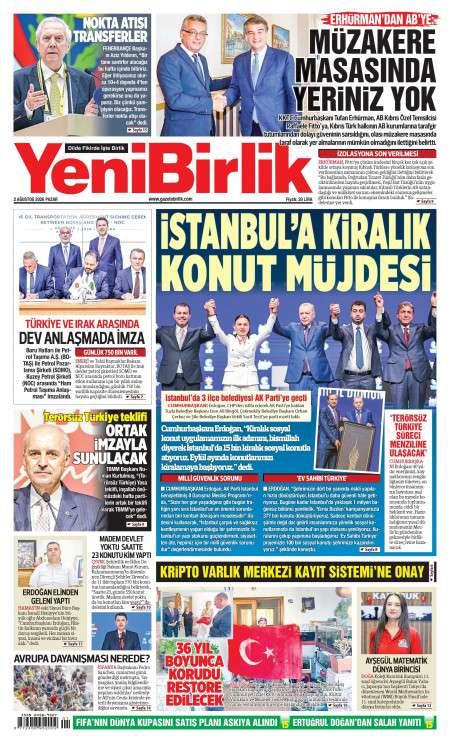 03 Ağustos 2026 Yeni Birlik Gazetesi Manşetleri