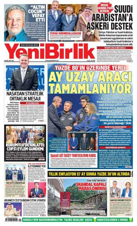 07 Ekim 2026 Yeni Birlik Gazetesi Manşetleri