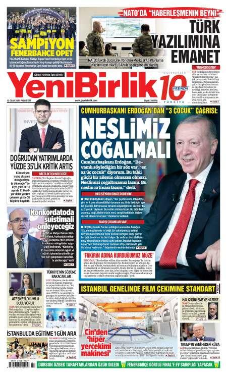 12 Ocak 2026 Yeni Birlik Gazetesi Manşetleri