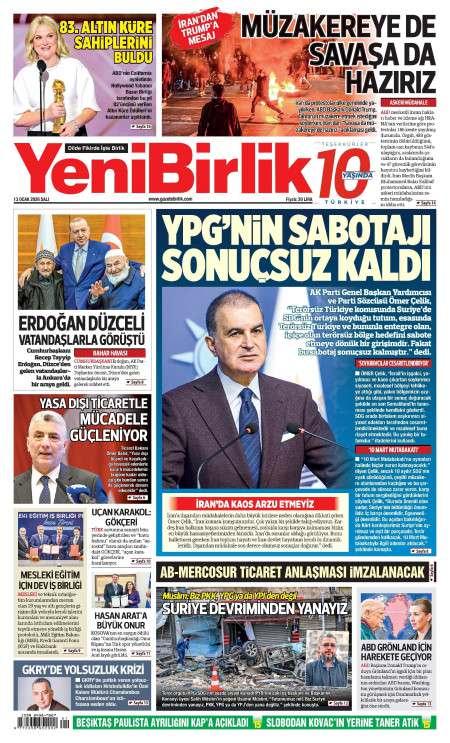 13 Ocak 2026 Yeni Birlik Gazetesi Manşetleri