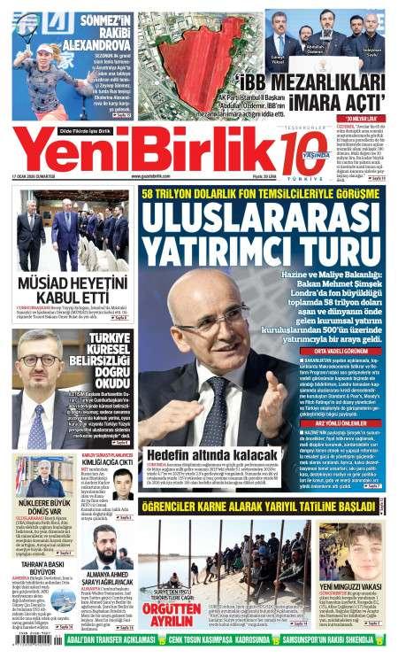 17 Ocak 2026 Yeni Birlik Gazetesi Manşetleri