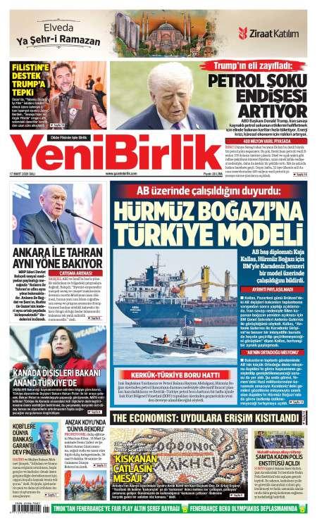 17 Mart 2026 Yeni Birlik Gazetesi Manşetleri