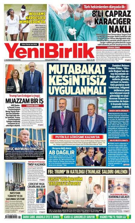 18 Haziran 2026 Yeni Birlik Gazetesi Manşetleri