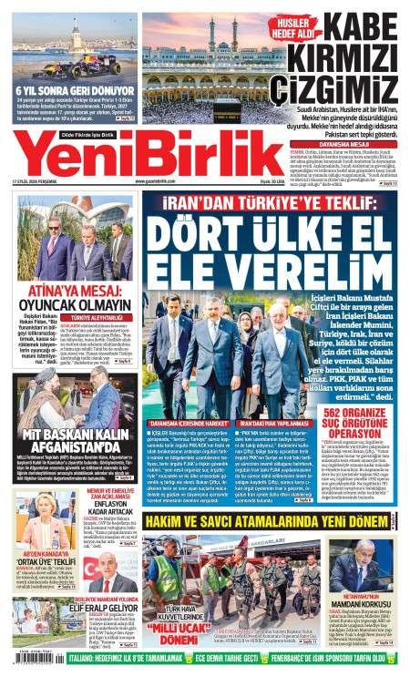 17 Eylül 2026 Yeni Birlik Gazetesi Manşetleri