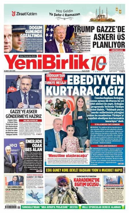 20 Şubat 2026 Yeni Birlik Gazetesi Manşetleri