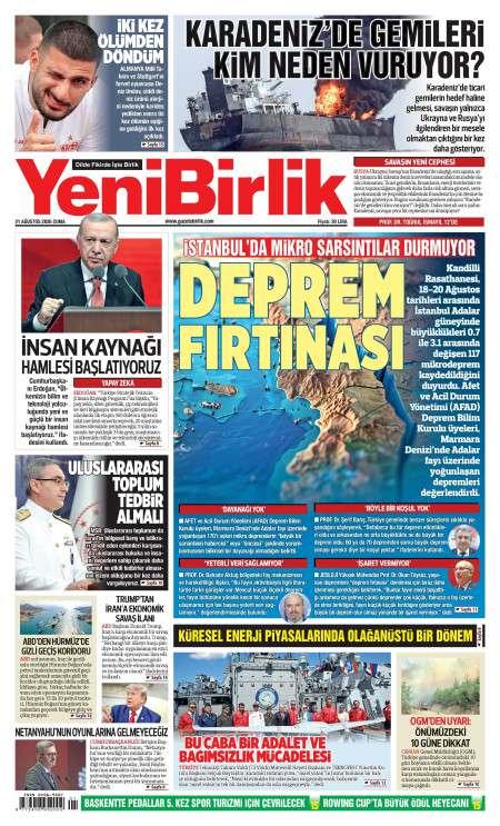 21 Ağustos 2026 Yeni Birlik Gazetesi Manşetleri