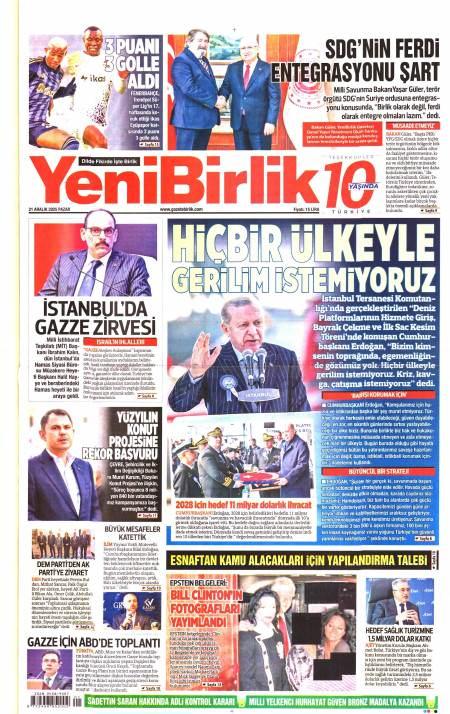 22 Aralık 2025 Yeni Birlik Gazetesi Manşetleri