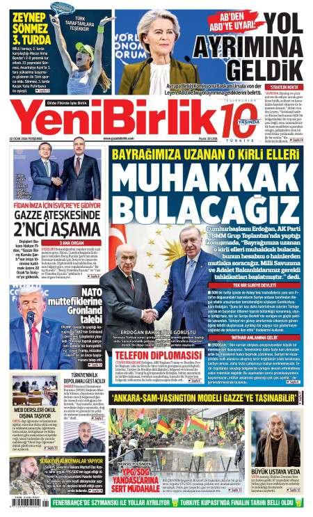 22 Ocak 2026 Yeni Birlik Gazetesi Manşetleri