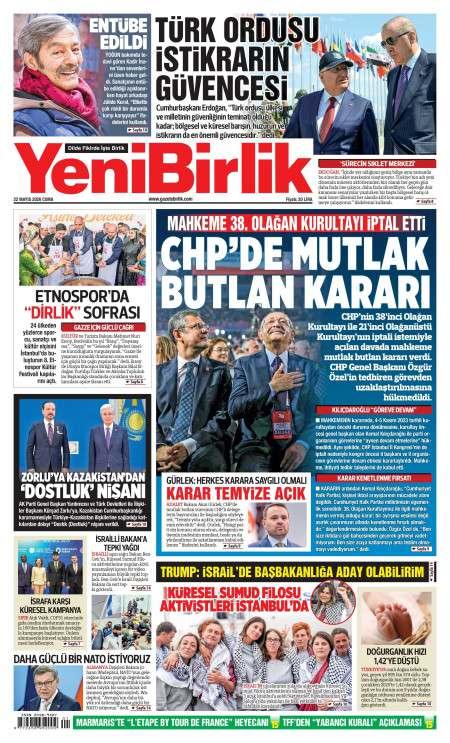 22 Mayıs 2026 Yeni Birlik Gazetesi Manşetleri
