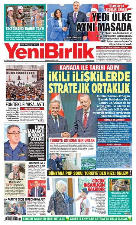 23 Ekim 2026 Yeni Birlik Gazetesi Manşetleri