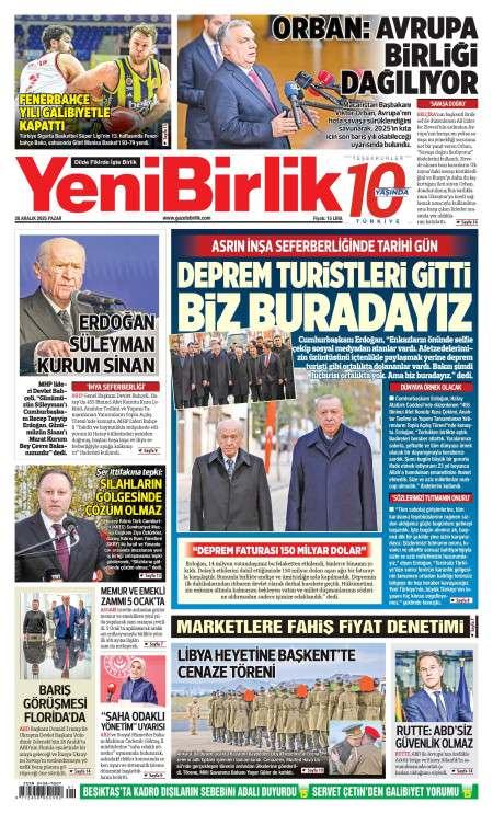 28 Aralık 2025 Yeni Birlik Gazetesi Manşetleri