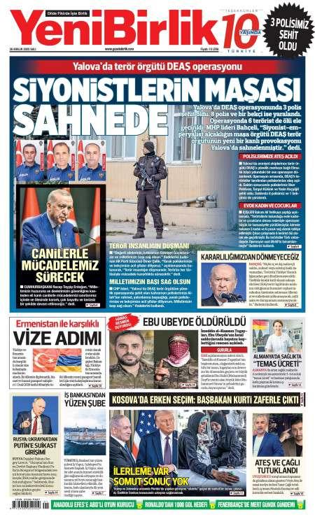 30 Aralık 2025 Yeni Birlik Gazetesi Manşetleri