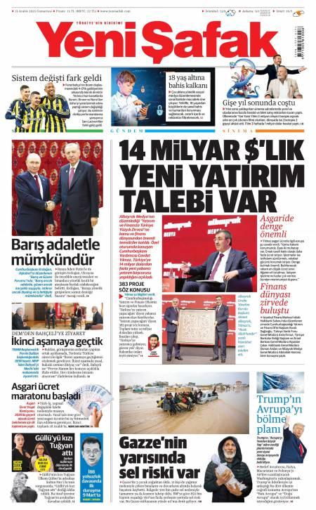 13 Aralık 2025 Yeni Şafak Gazetesi Manşetleri