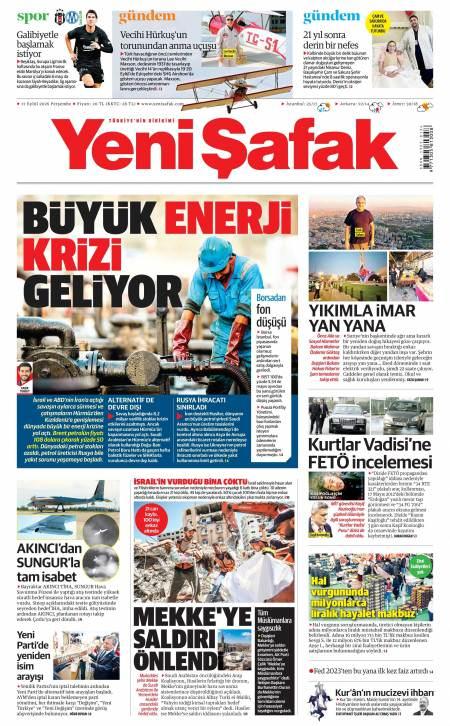 17 Eylül 2026 Yeni Şafak Gazetesi Manşetleri