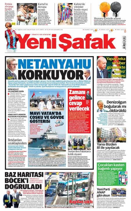21 Ağustos 2026 Yeni Şafak Gazetesi Manşetleri