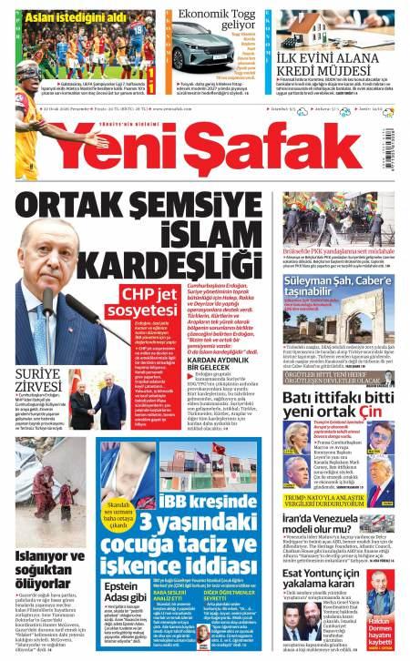 22 Ocak 2026 Yeni Şafak Gazetesi Manşetleri