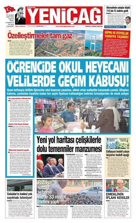 07 Eylül 2026 Yeni Çağ Gazetesi Manşetleri
