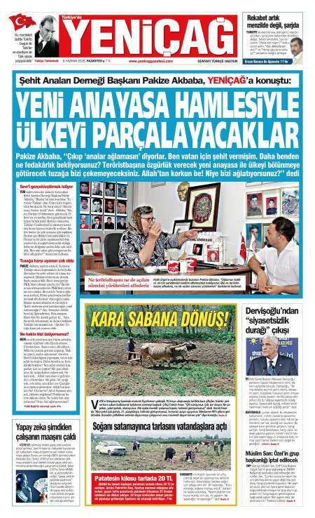 08 Haziran 2026 Yeni Çağ Gazetesi Manşetleri