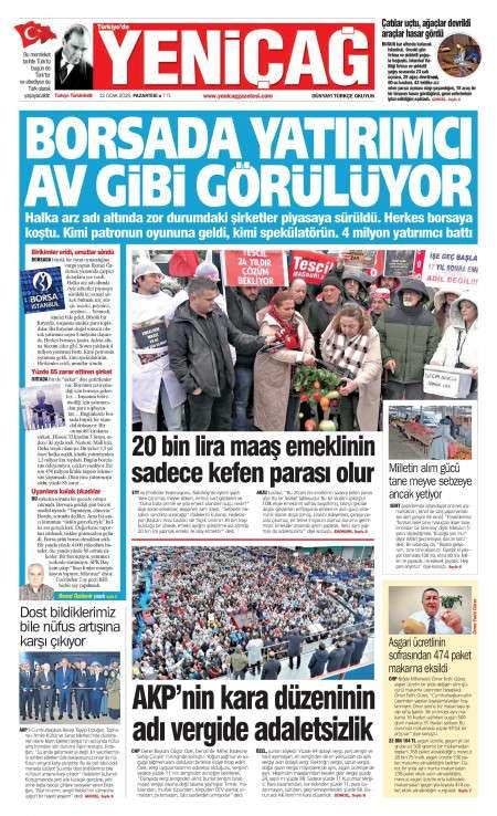 12 Ocak 2026 Yeni Çağ Gazetesi Manşetleri