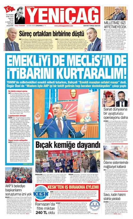 14 Ocak 2026 Yeni Çağ Gazetesi Manşetleri