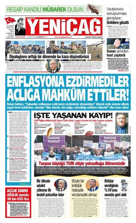 26 Aralık 2025 Yeni Çağ Gazetesi Manşetleri