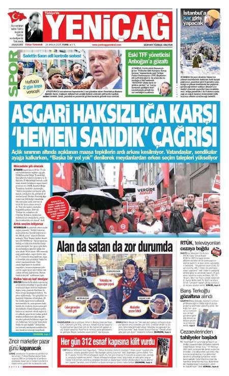 26 Aralık 2025 Yeni Çağ Gazetesi Manşetleri