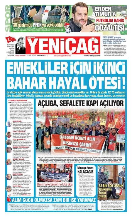 28 Aralık 2025 Yeni Çağ Gazetesi Manşetleri